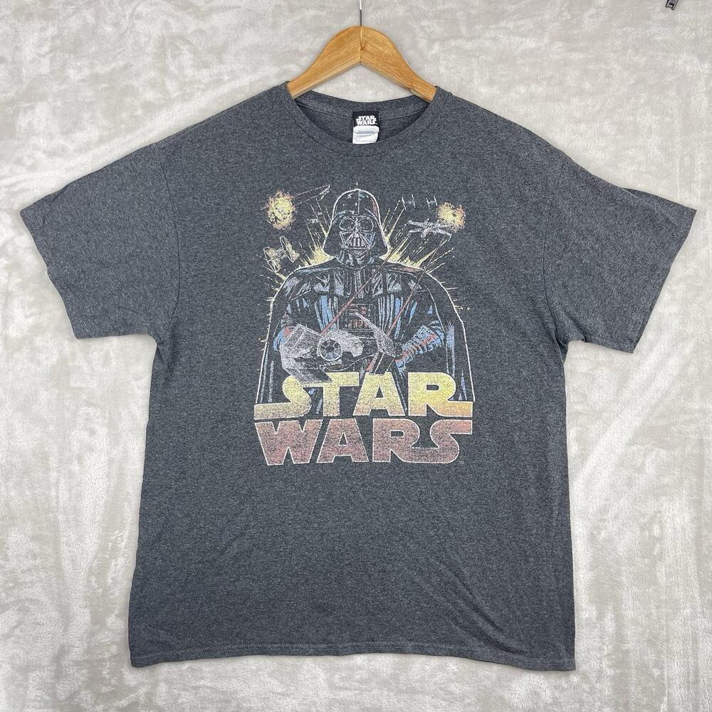 Vintage Star Wars Explosion Darth Vader Mens L Grey T Shirt Delta Pro Weight Y2K